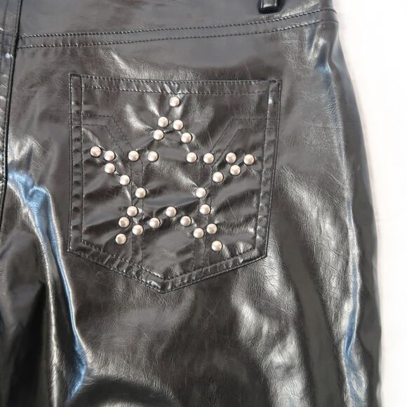 Vintage Y2K Cyber Generation Black Faux Leather Studded Flare Pants 5 - Picture 4 of 6